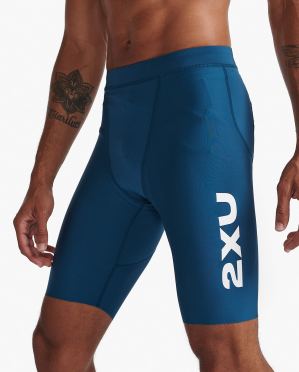 2XU Aero 9 inch tri shorts blauw/wit heren 