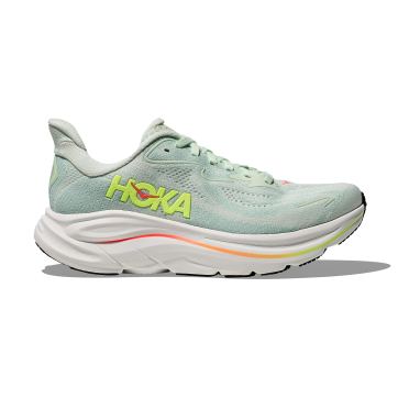 Hoka Clifton 10 hardloopschoenen Sea Glass/Neon Flame WIDE Dames 