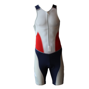 Ironman trisuit front zip mouwloos extreme suit wit/blauw/rood heren 