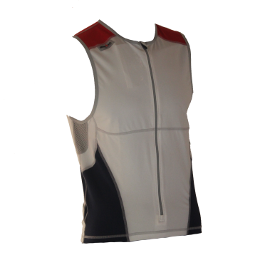 Ironman tri top front zip mouwloos bodysuit wit/blauw/rood heren 
