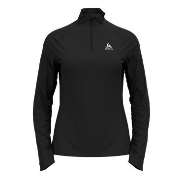 Odlo Essential Ceramiwarm (zip) hardloopshirt lange mouw zwart dames 