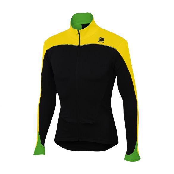 Sportful Force thermal lange mouw fietsshirt zwart/fluo geel heren 1101276-291