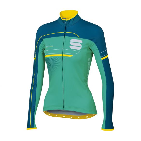Sportful Grupetto pro W thermal lange mouw fietsshirt groen/blauw dames 1101701-167