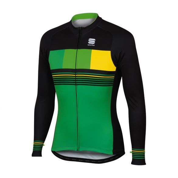 Sportful Stripe thermal lange mouw fietsshirt groen/zwart heren 1101820-109