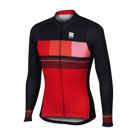 Sportful Stripe thermal lange mouw fietsshirt rood/zwart heren 1101820-567
