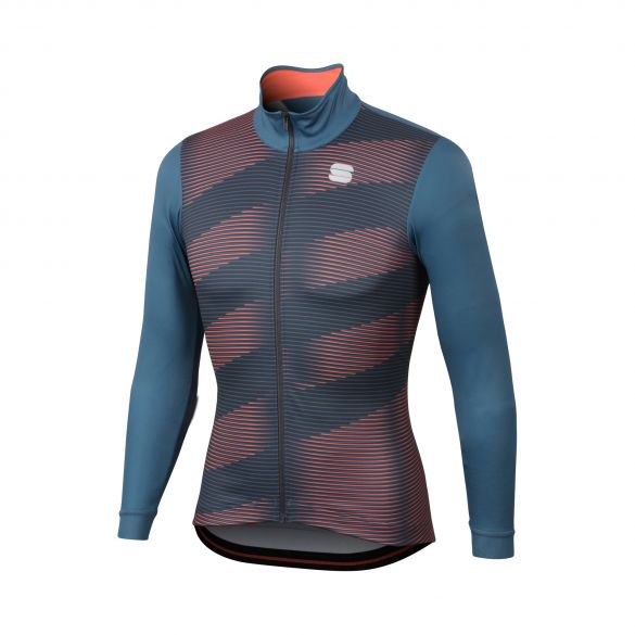 Sportful Moire thermal fietsshirt lange mouw blauw/rood heren 1101947-437