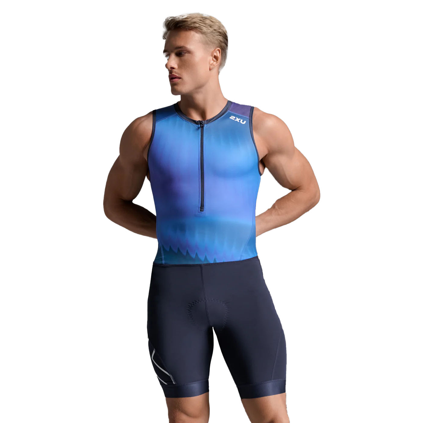 2XU Core Sleeved Trisuit Azure Blue/Midnight Heren MT7397D-AZB-MDN