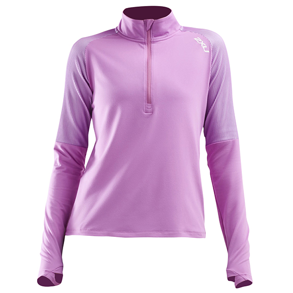 2XU GHST 1/2 Zip hardloopshirt lange mouw roze dames WR6207a-ULTWHT