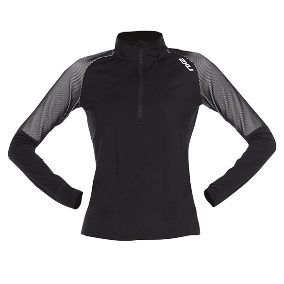 2XU GHST 1/2 Zip hardloopshirt lange mouw zwart/wit dames WR6207a-BLKWHT