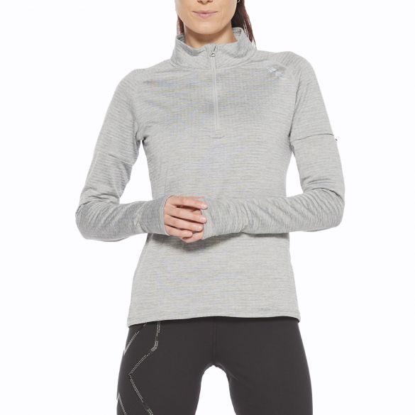 2XU Pursuit Thermal 1/4 Zip hardloopshirt lange mouw grijs dames WR6233a-GRMSRF-VRR