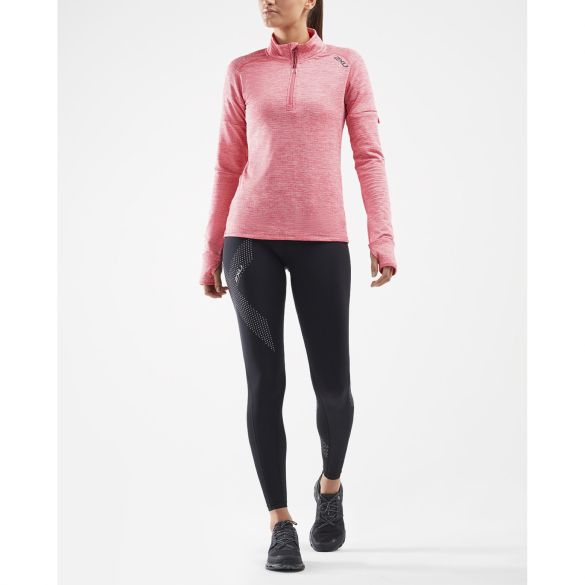 2XU Pursuit Thermal 1/4 Zip hardloopshirt lange mouw roze dames WR6233a-PLTSRF