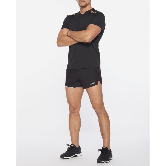 2XU GHST hardloopshirt korte mouw zwart/goud heren MR6210a-BLKGRF