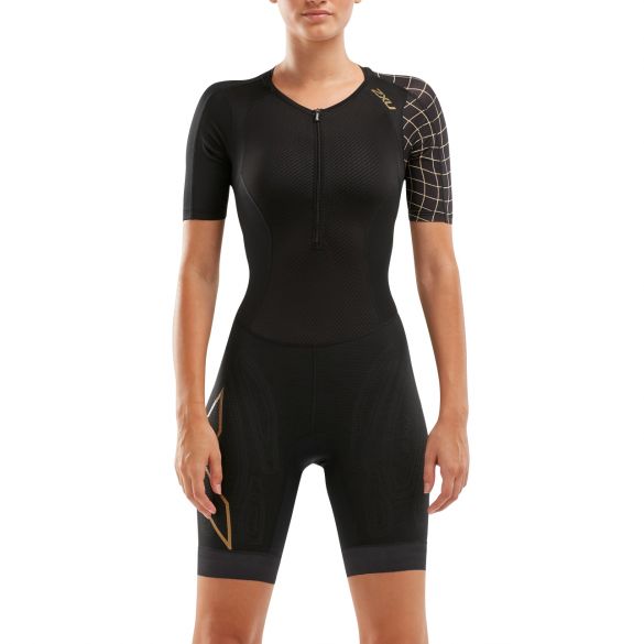 2XU Compression korte mouw trisuit zwart/goud dames WT5521D-BLK/GLD