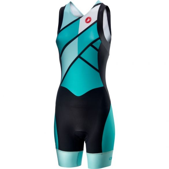 Castelli Short distance W race trisuit rits achterzijde mouwloos groen/blauw dames 18120-044
