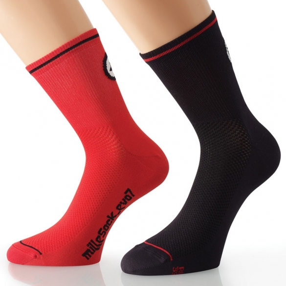 Assos MilleSock Evo7 Fietssokken 2-pack zwart rood 136064947