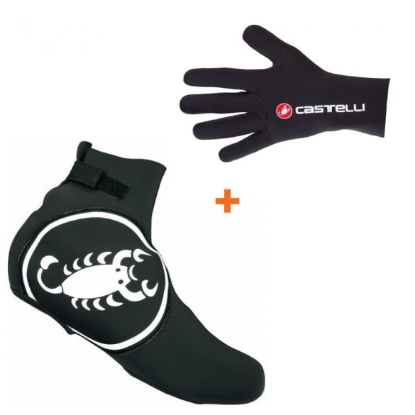 Castelli Diluvio overschoen en fietshandschoen voordeelset 14537-010+17524-010