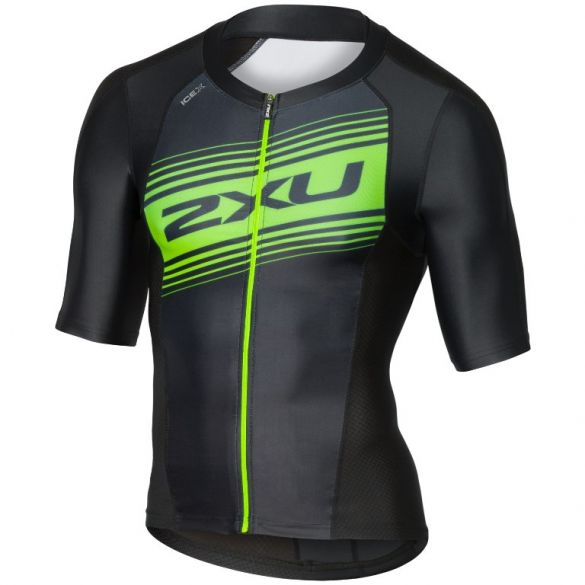 2XU Compression Korte mouw tri top zwart/groen heren MT4840a-BLK/GLG