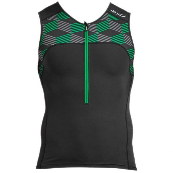 2XU Active mouwloos tri top zwart/groen heren MT4863a-BLK/RJG