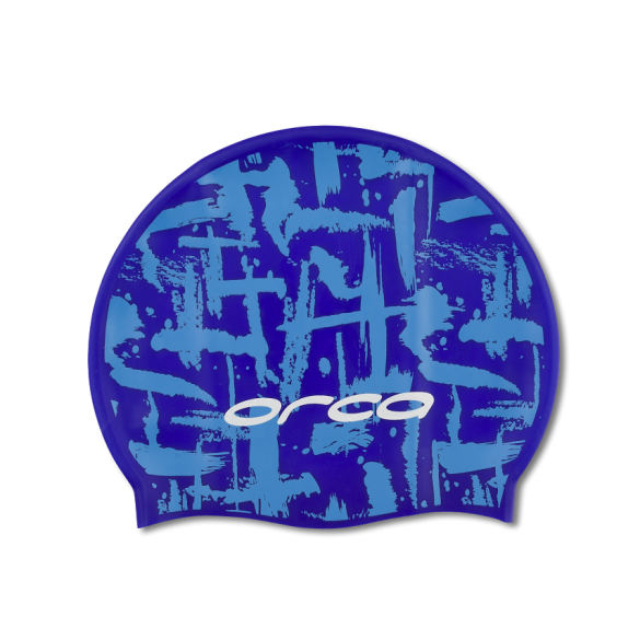 Orca Siliconen badmuts swim cap blauw print FVA146