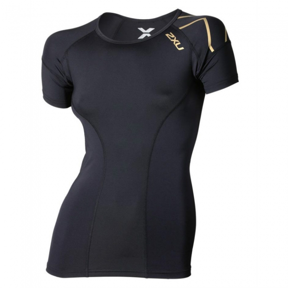 2XU Elite Compression S/S Top-crew zwart/goud dames WA3015a WA3015a