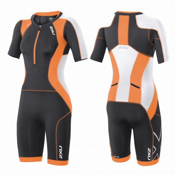 2XU Compression Full Zip sleeved trisuit oranje/zwart dames WT3618d