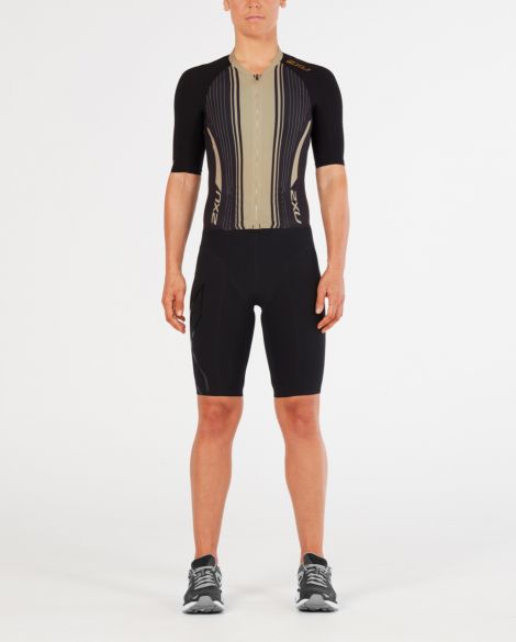 2XU Project X korte mouw trisuit zwart/goud dames WT4836d-BLK/GTG